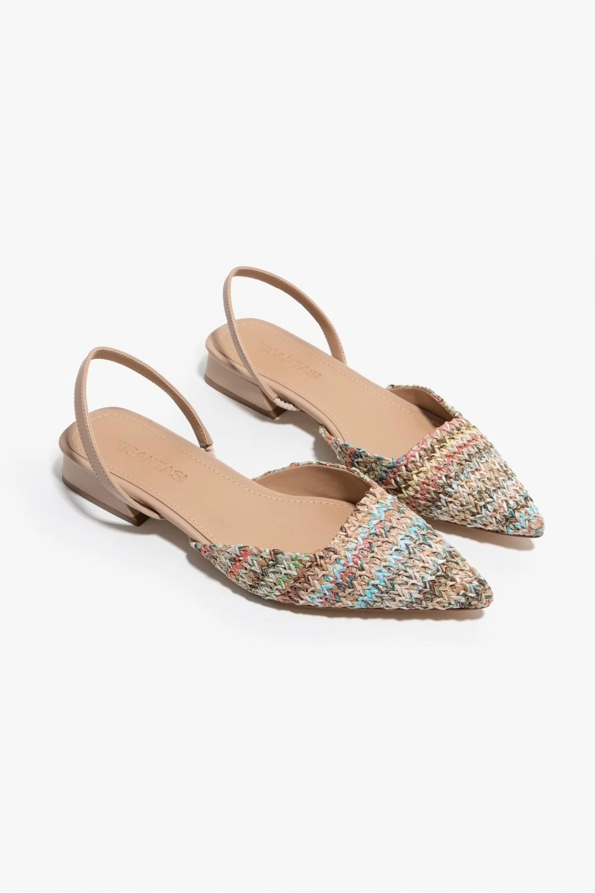 NİŞANTAŞI SHOES  Elvira Bunte Damen-Ballerinas mit geflochtener Rückseite und elastischem, spitzem Zehenbereich