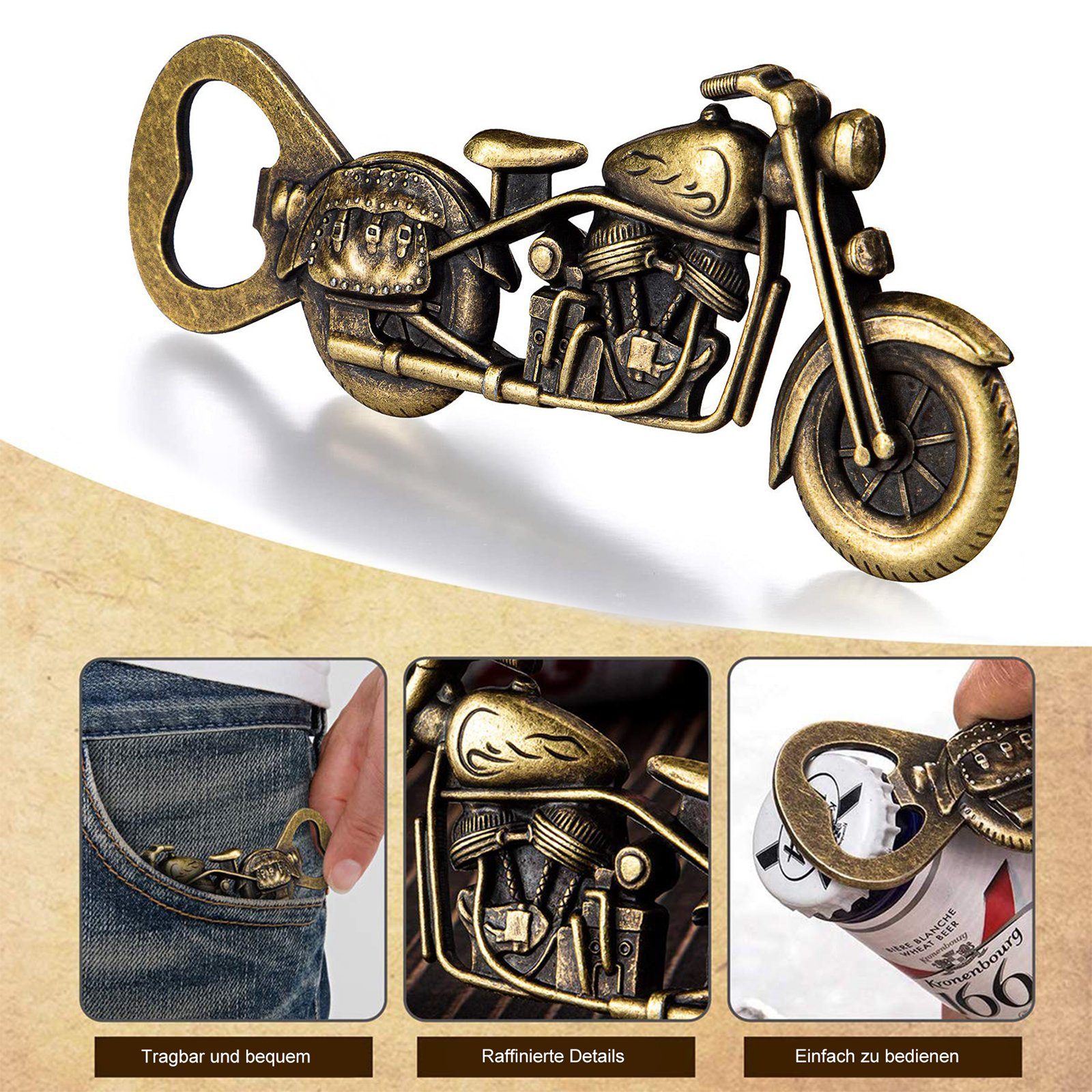 CALIYO Flaschenöffner Flaschenöffner für Männer, Vintage Motorrad Bier Flaschenöffner, Bottle Opener Motorrad Geschenke für Männer Ehemann Freund Vater Opa
