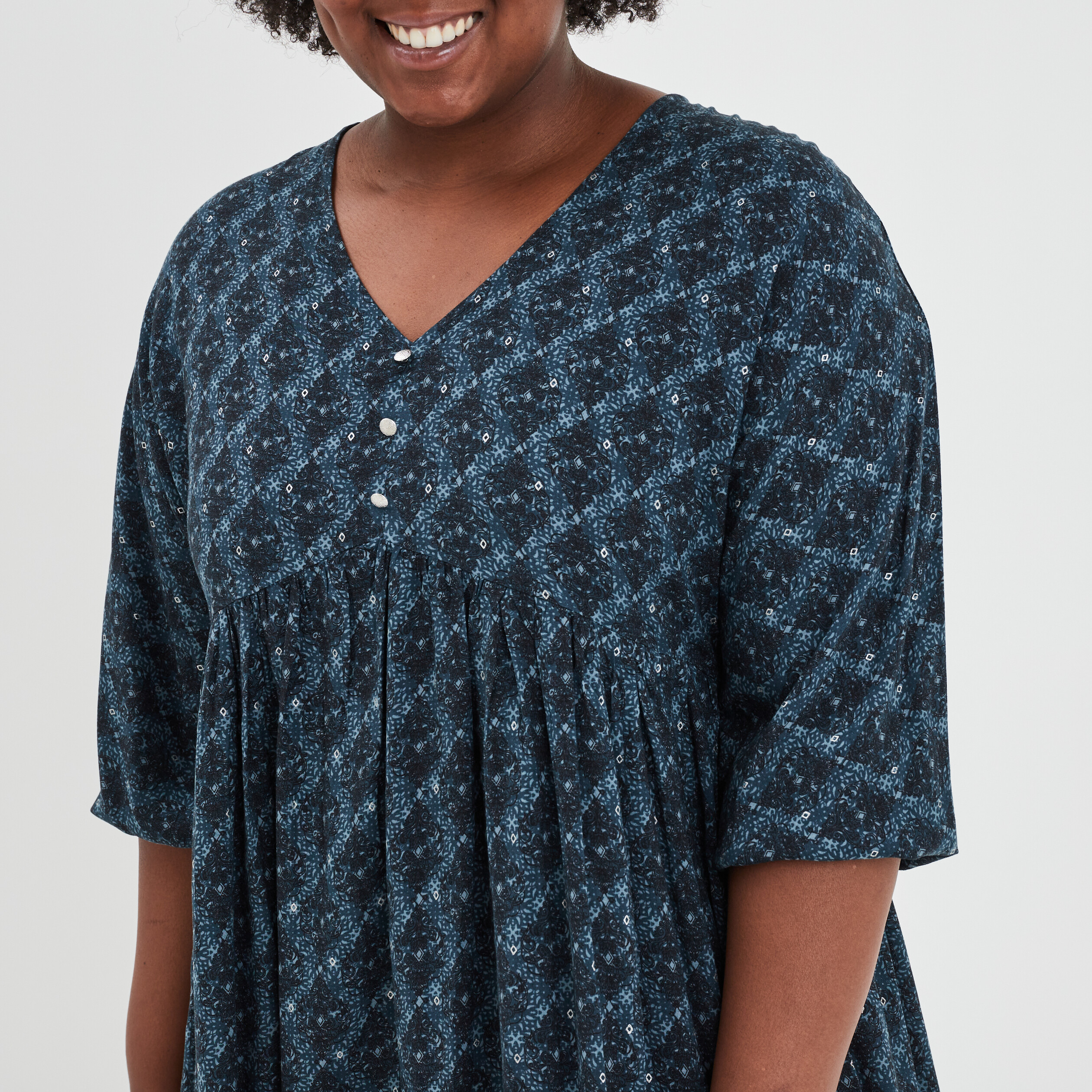 Robe manches chauves-souris évasée bleu canard femme grande taille | La Halle