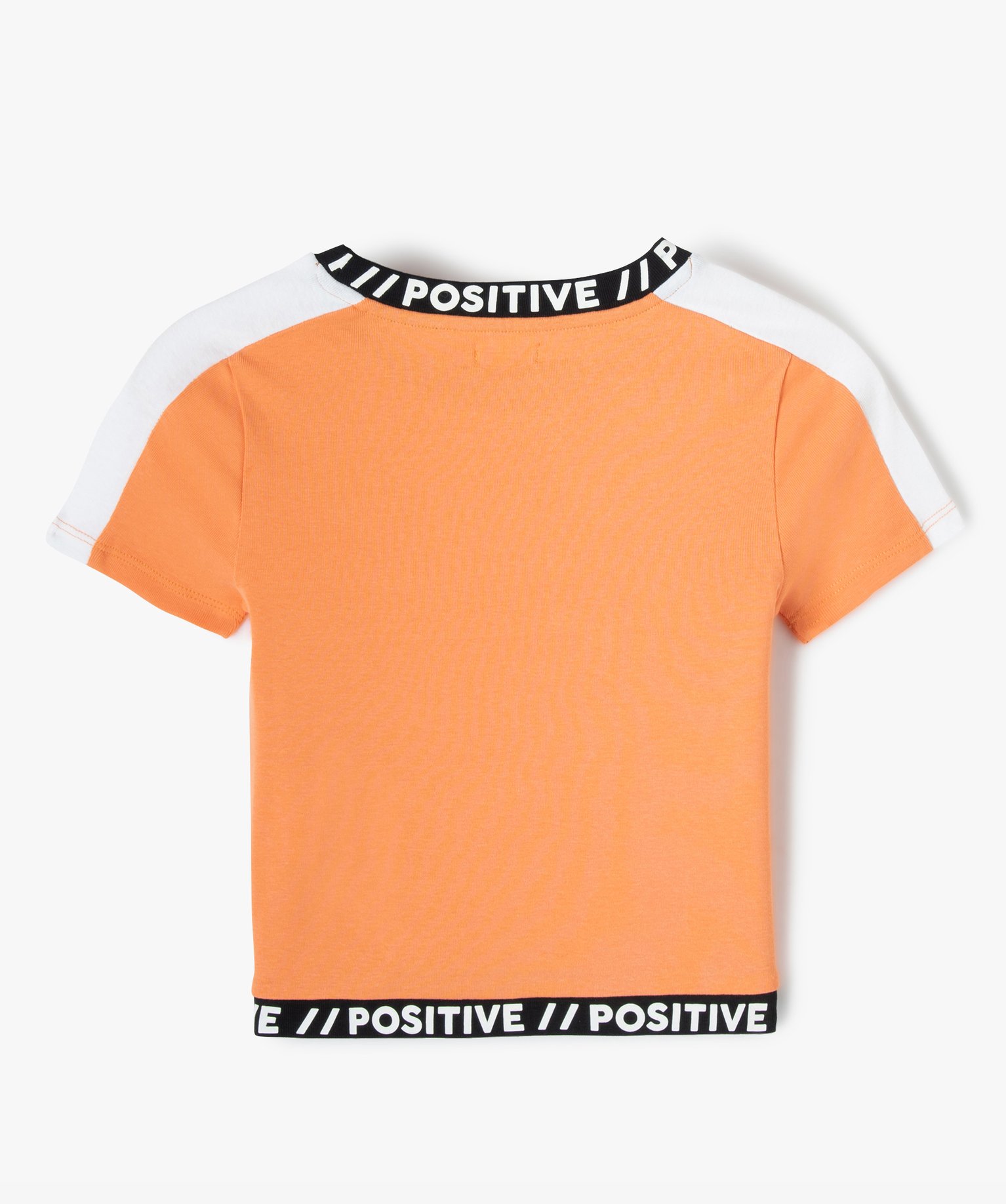 Tee-shirt fille look sport à bandes imprimées orange clair | GEMO