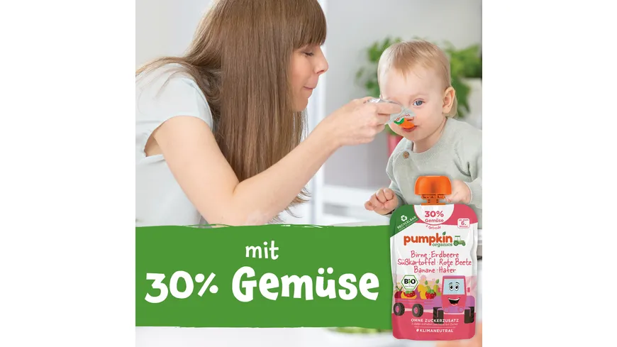pumpkin organics Bio Quetschie: Birne, Erdbeere, Süßkartoffel, Rote Beete, Hafer 100 g