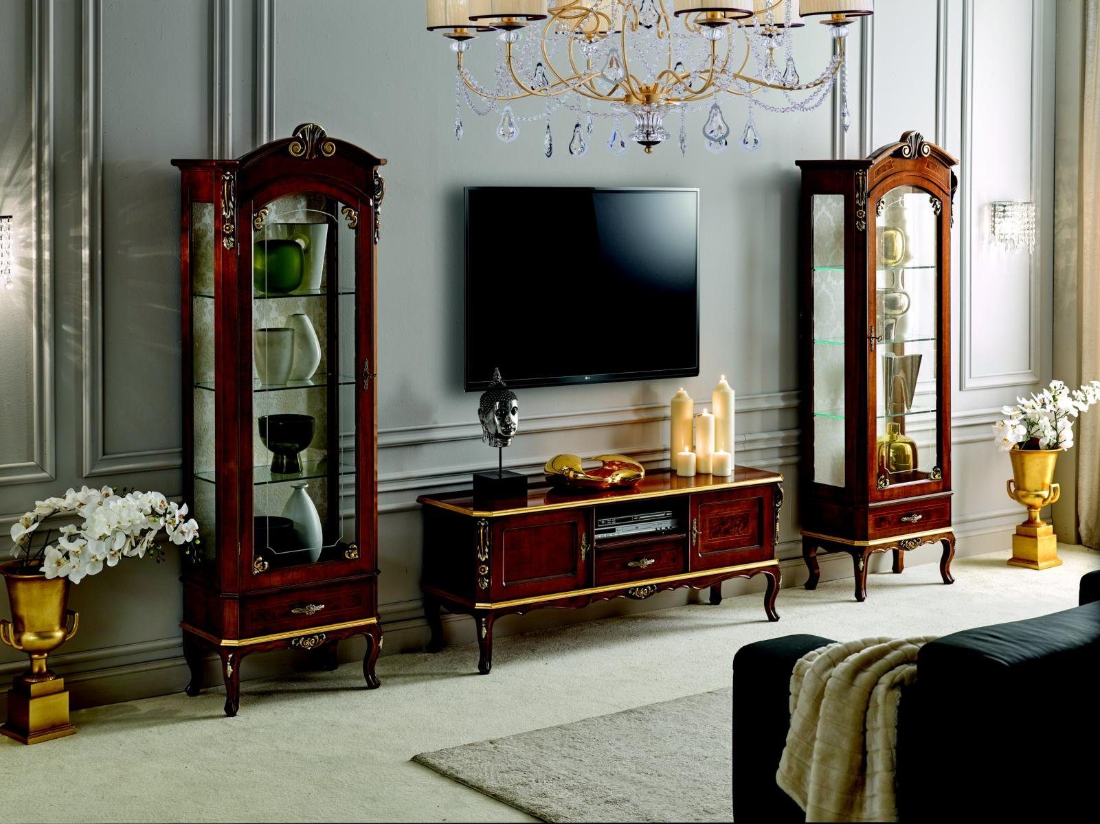 JVmoebel Wohnzimmer-Set Wohnzimmer Wand Schrank Vitrine rtv sideboard echtes holz schränke italien möbel