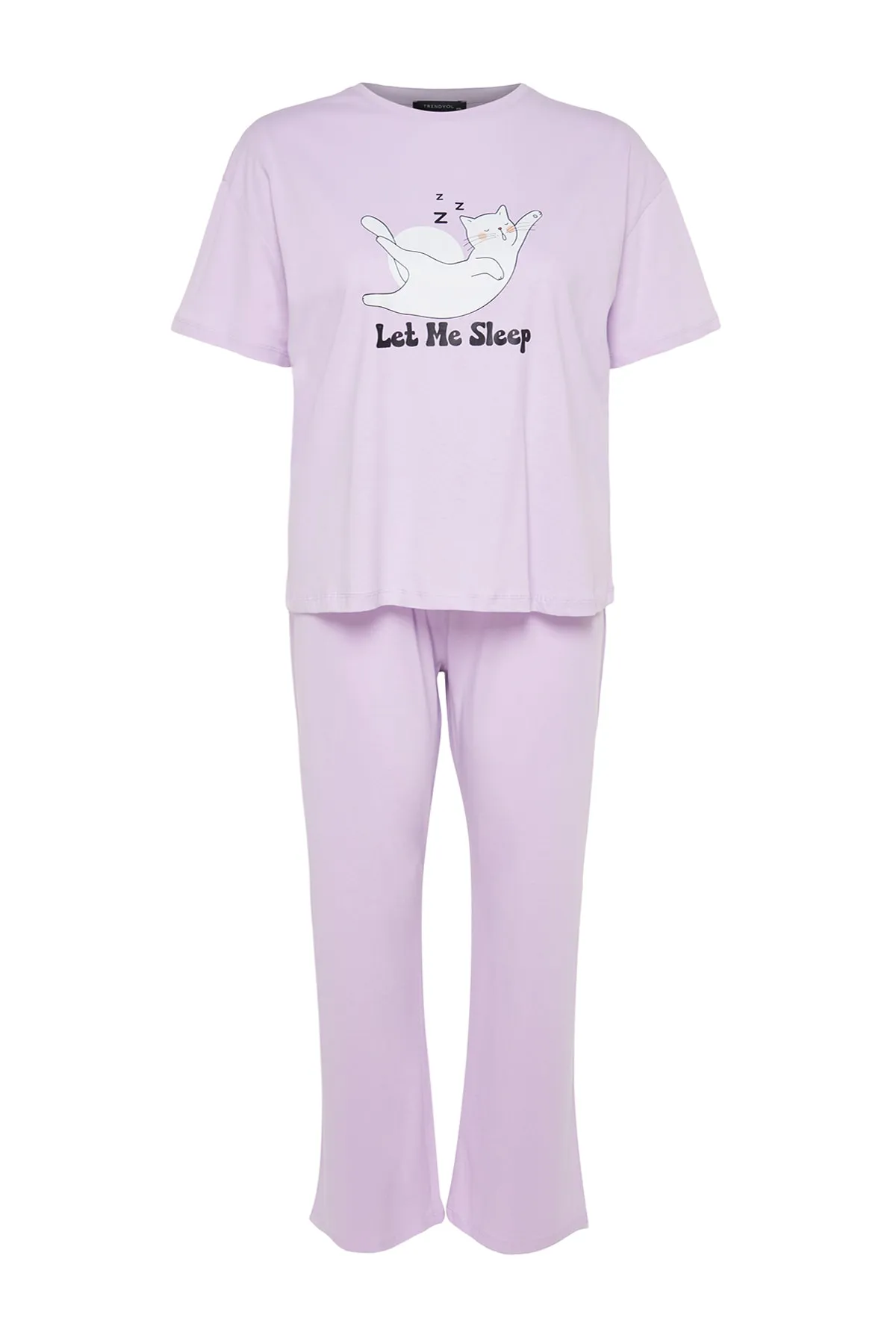 Trendyol Curve  Lila bedrucktes Strickpyjama-Set TBBAW24AI00003