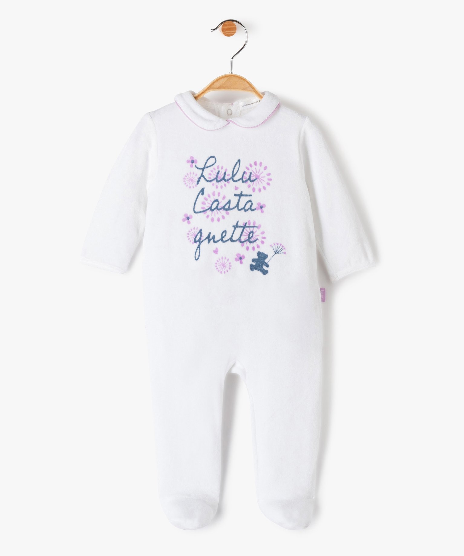 Pyjama bébé en velours imprimé col Claudine - LuluCastag... blanc | GEMO