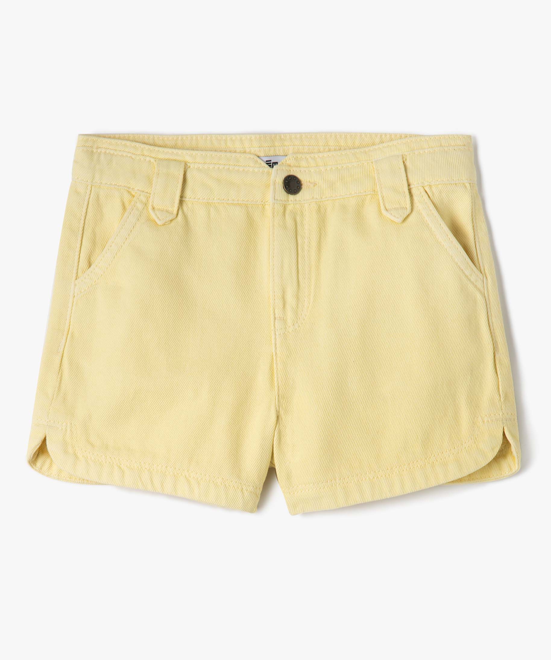 Short fille en toile denim avec bas arrondi jaune | GEMO