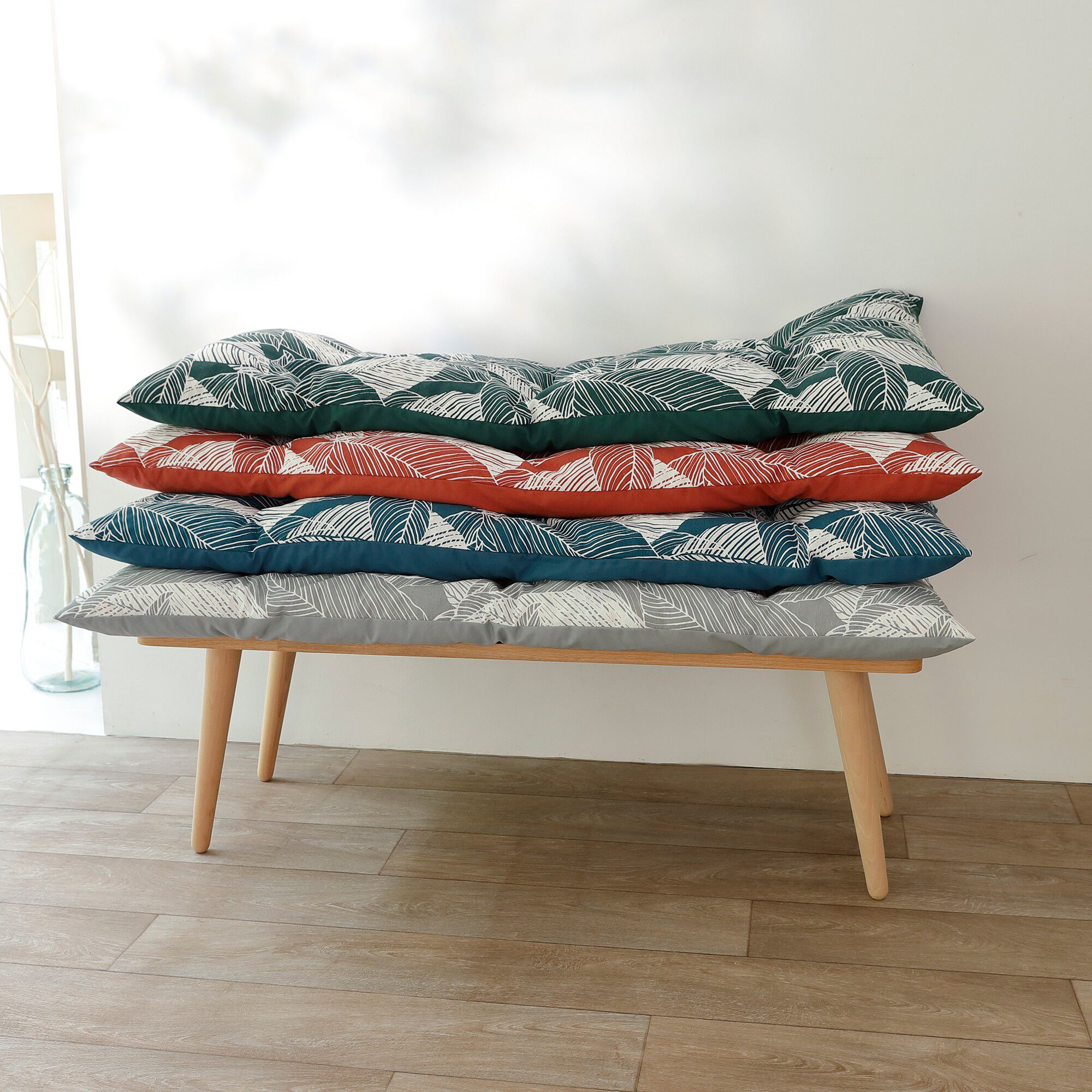 Long coussin déco coton imprimé feuillage