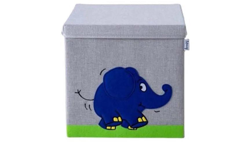 Lifeney Aufbewahrungsbox mit Deckel Elefant 30x30x30cm blau, grün, grau