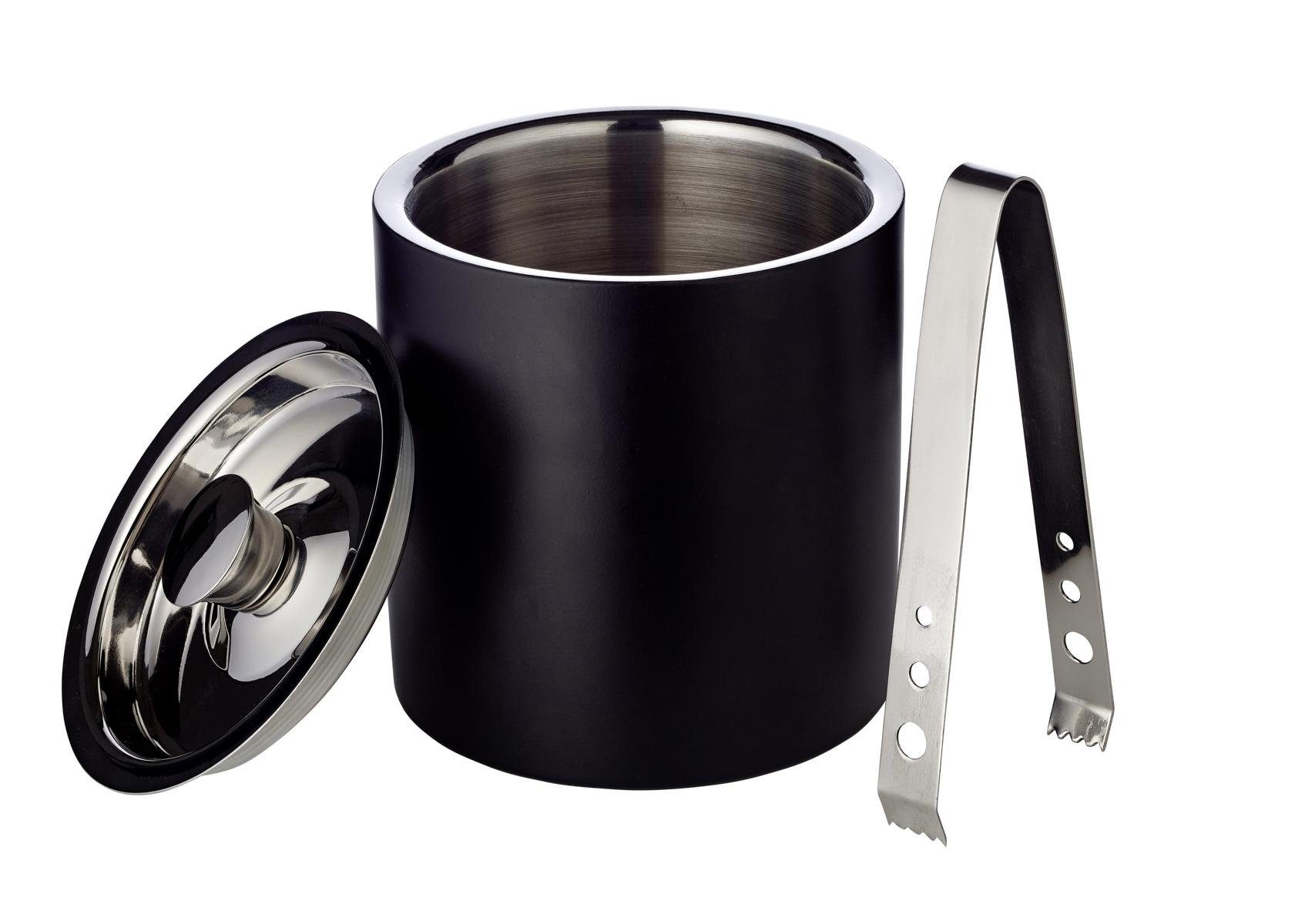 EDZARD Eiseimer Pearl, inkl. Deckel und Zange - Eiswürfelkübel, Flaschenkühler, Champagnerkühler, Weinkühler - außen matt-schwarz, ø 15 cm