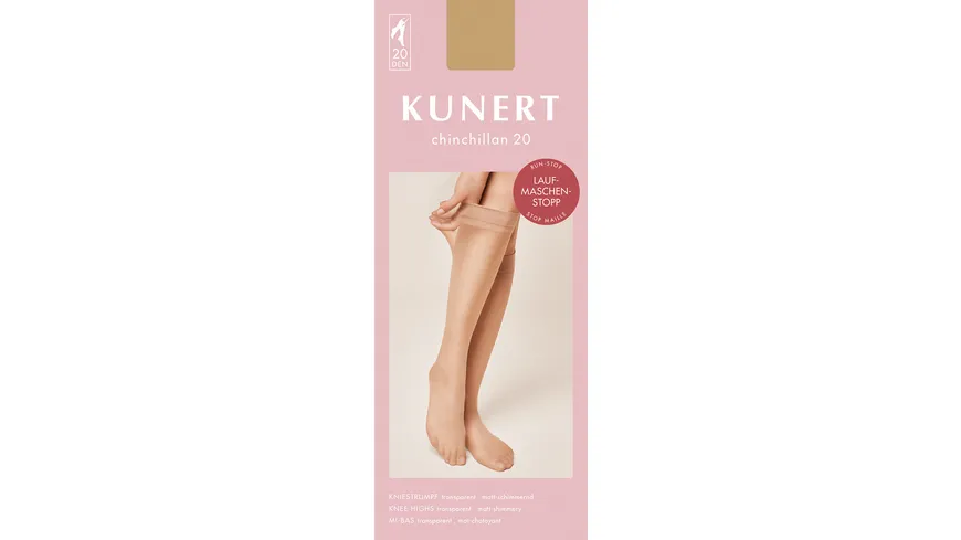 KUNERT Damen Kniestrümpfe mit Anti-Laufmaschen-Garantie 20 DEN Candy