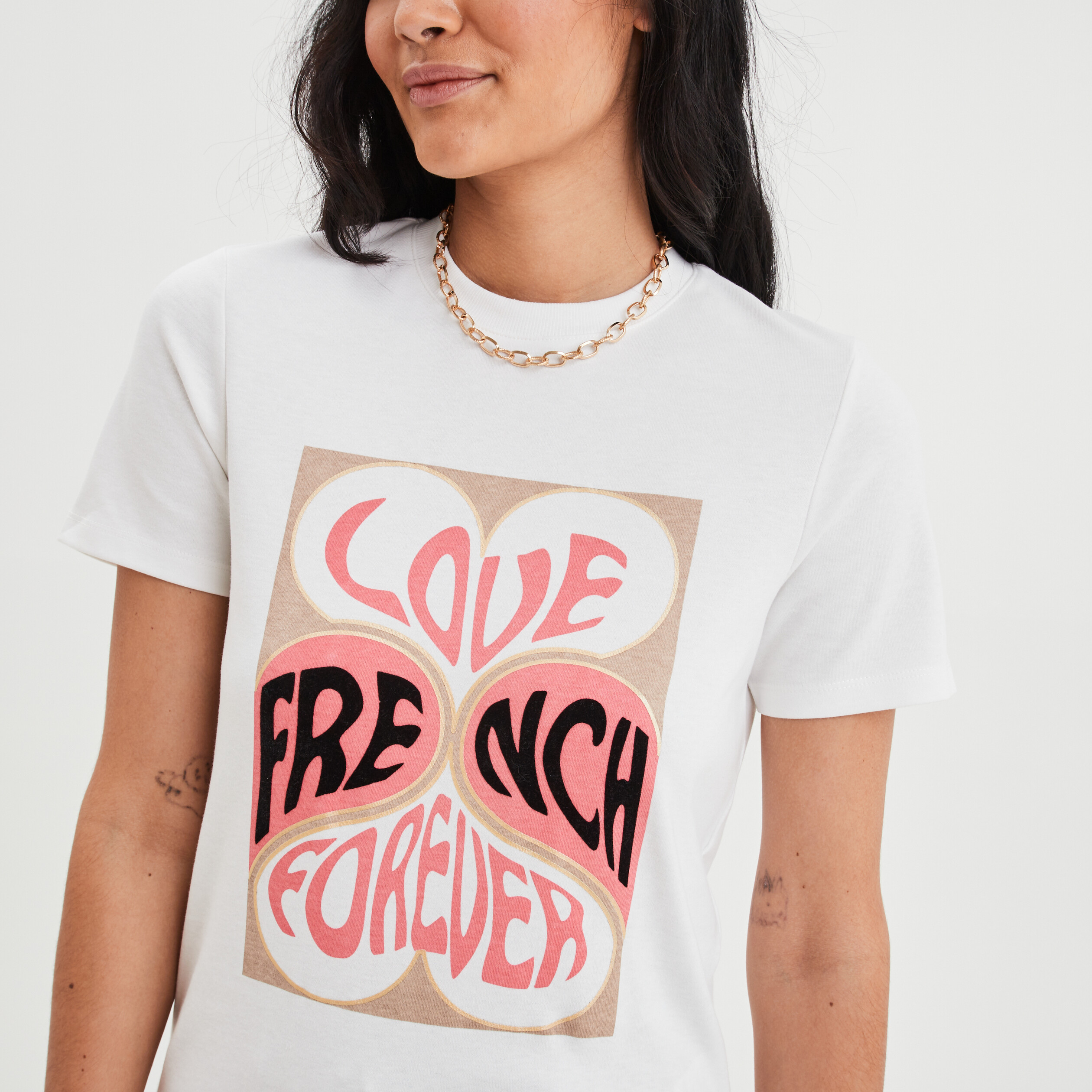 T-shirt col rond manches courtes blanc femme | La Halle