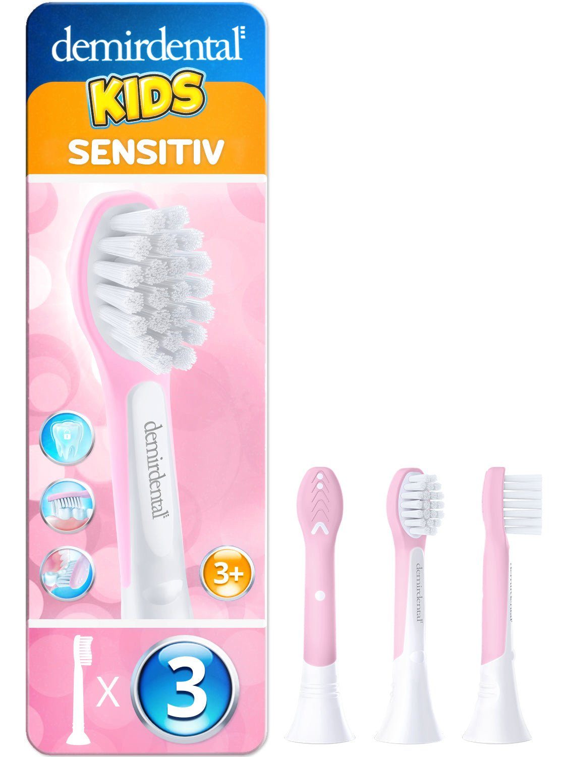 demirdental Aufsteckbürsten passend für Philips Sonicare Ersatzbürsten, für Kinder ab 3 Jahren, Sensitive, Rosa, HX6033/HX6034