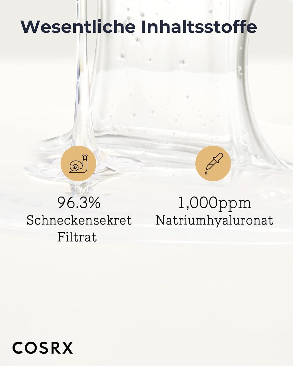 Cosrx Gesichtsserum Advanced Snail Power Essence 100ml Gesichtsserum Schneckenschleim Gesichtscreme, Creme Pickelentferner Akne Behandlung, Pickel Entferner, 1-tlg., Hochdosiert, für unreine und empfindliche Haut, Anti Pickel Serum
