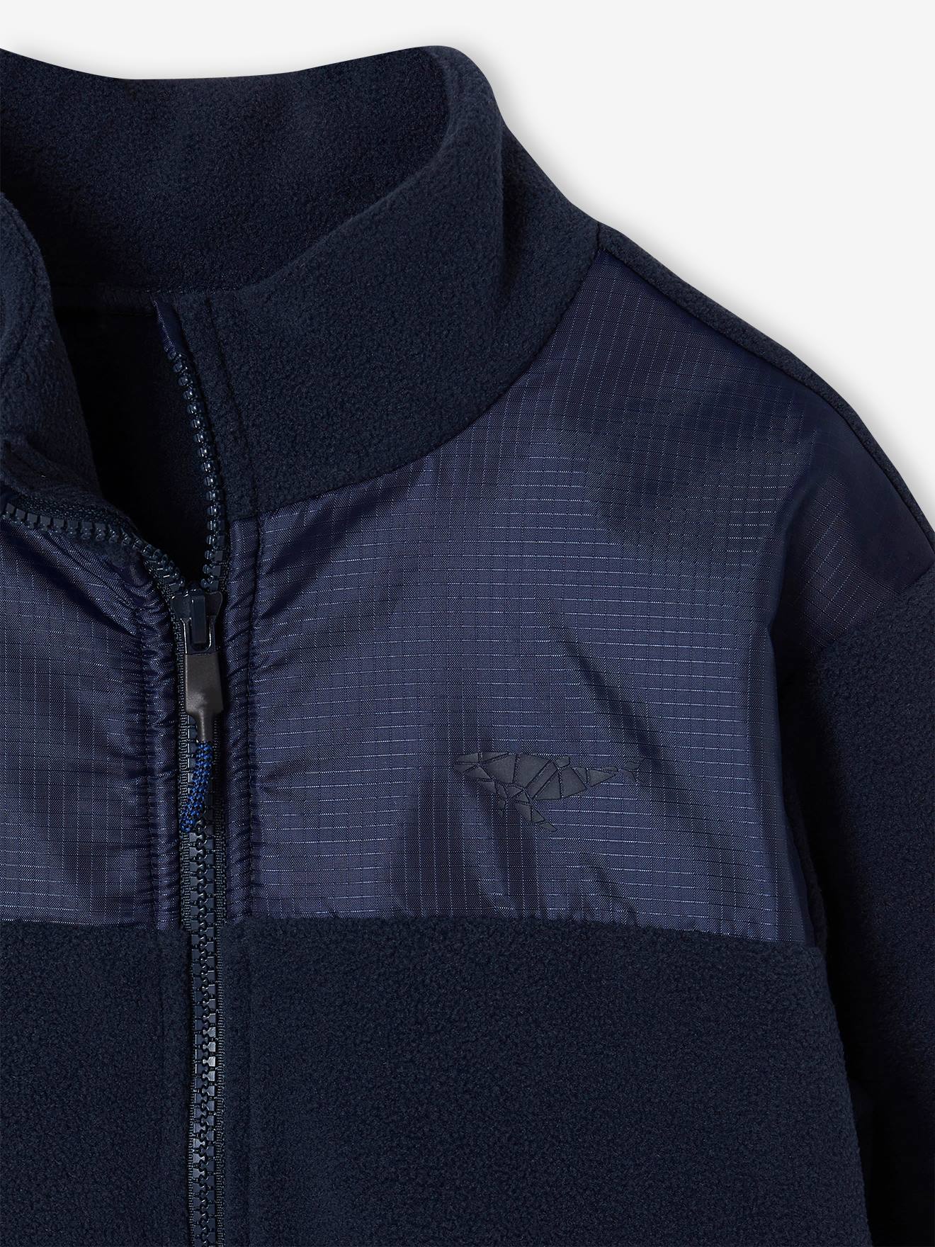 Sweat zippé en maille polaire garçon badge baleine en relief marine