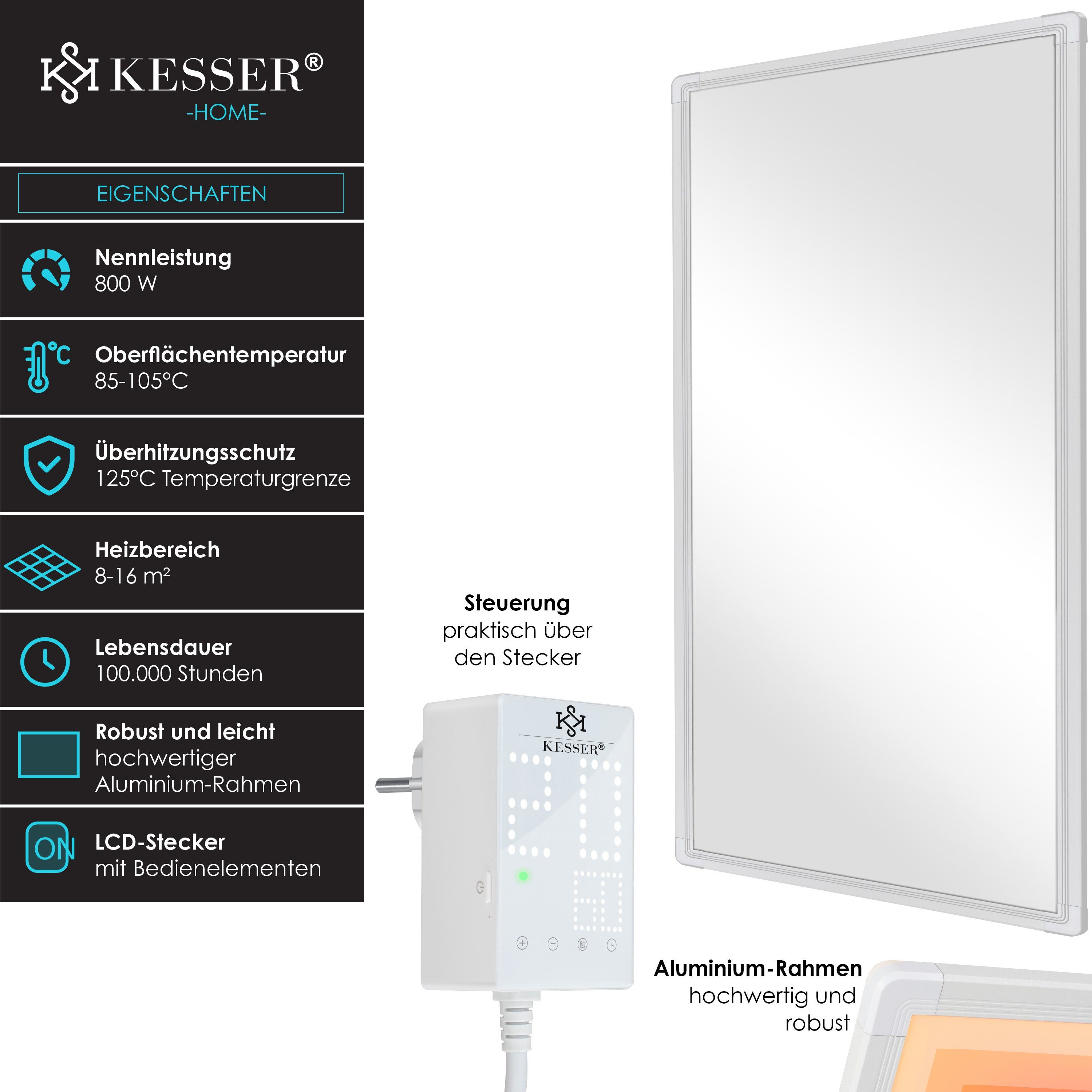 KESSER Infrarotheizung, Infrarotheizung mit Thermostat Infrarot Elektro Wand Heizung