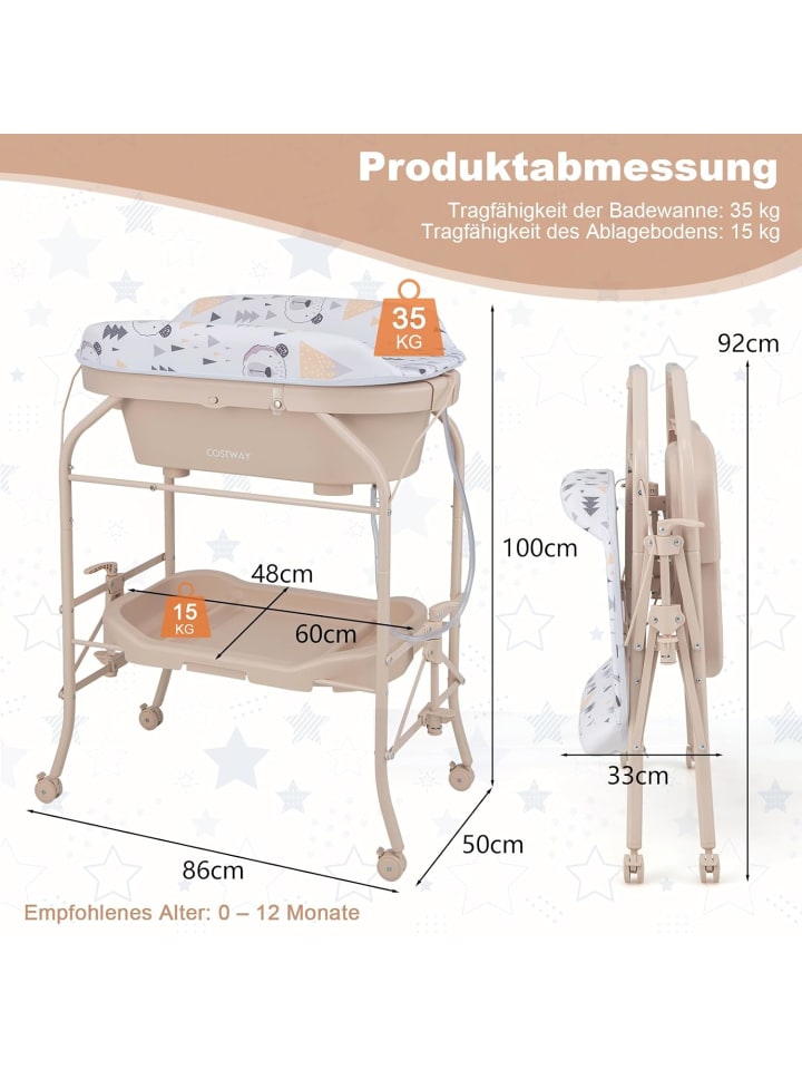COSTWAY Wickeltisch mit Badewanne in Beige günstig kaufen 100 cm