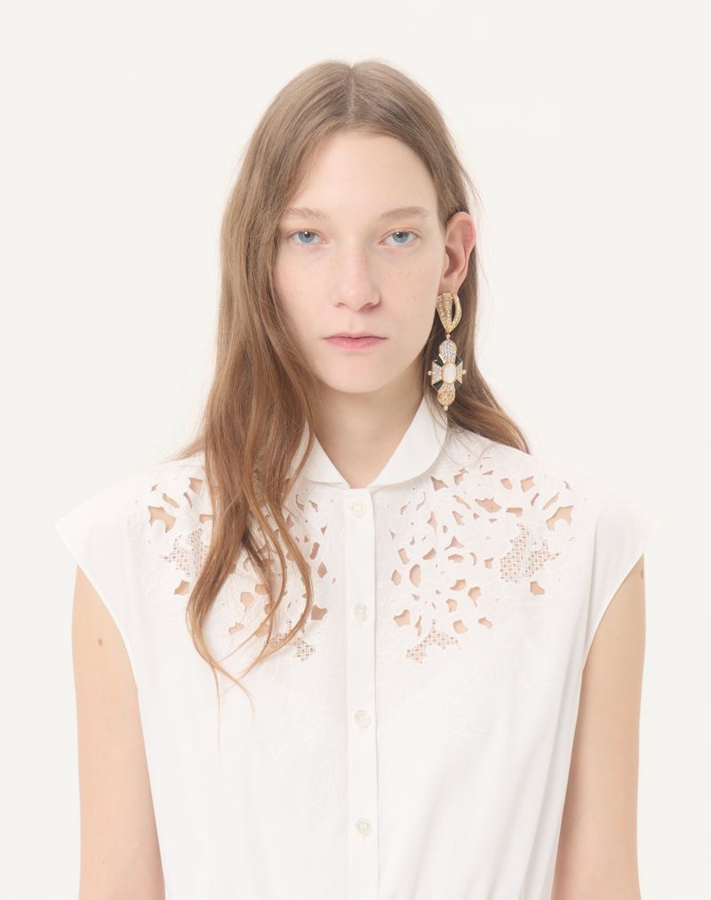 Broderet poplin midikjole