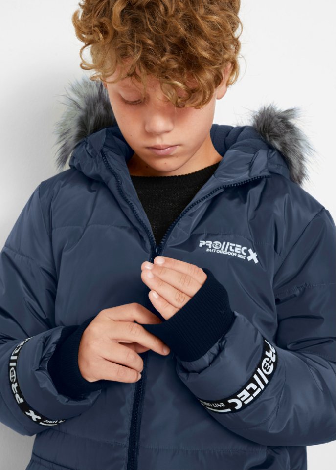 Jungen Winterparka mit abnehmbarem Fellimitatkragen