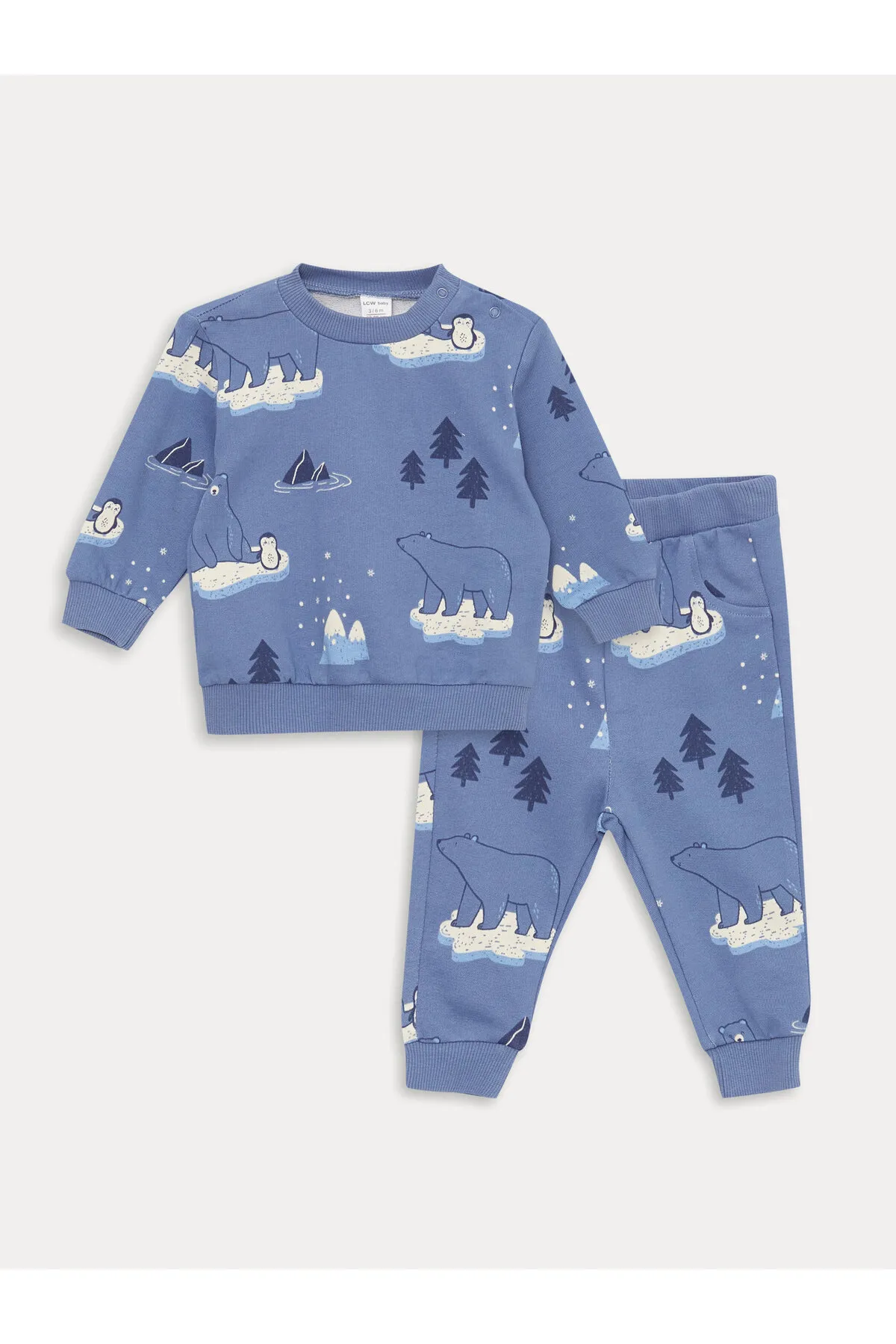 LC Waikiki  2-teiliges Set aus bedrucktem Langarm-Sweatshirt und Jogginghose für Babys mit Rundhalsausschnitt