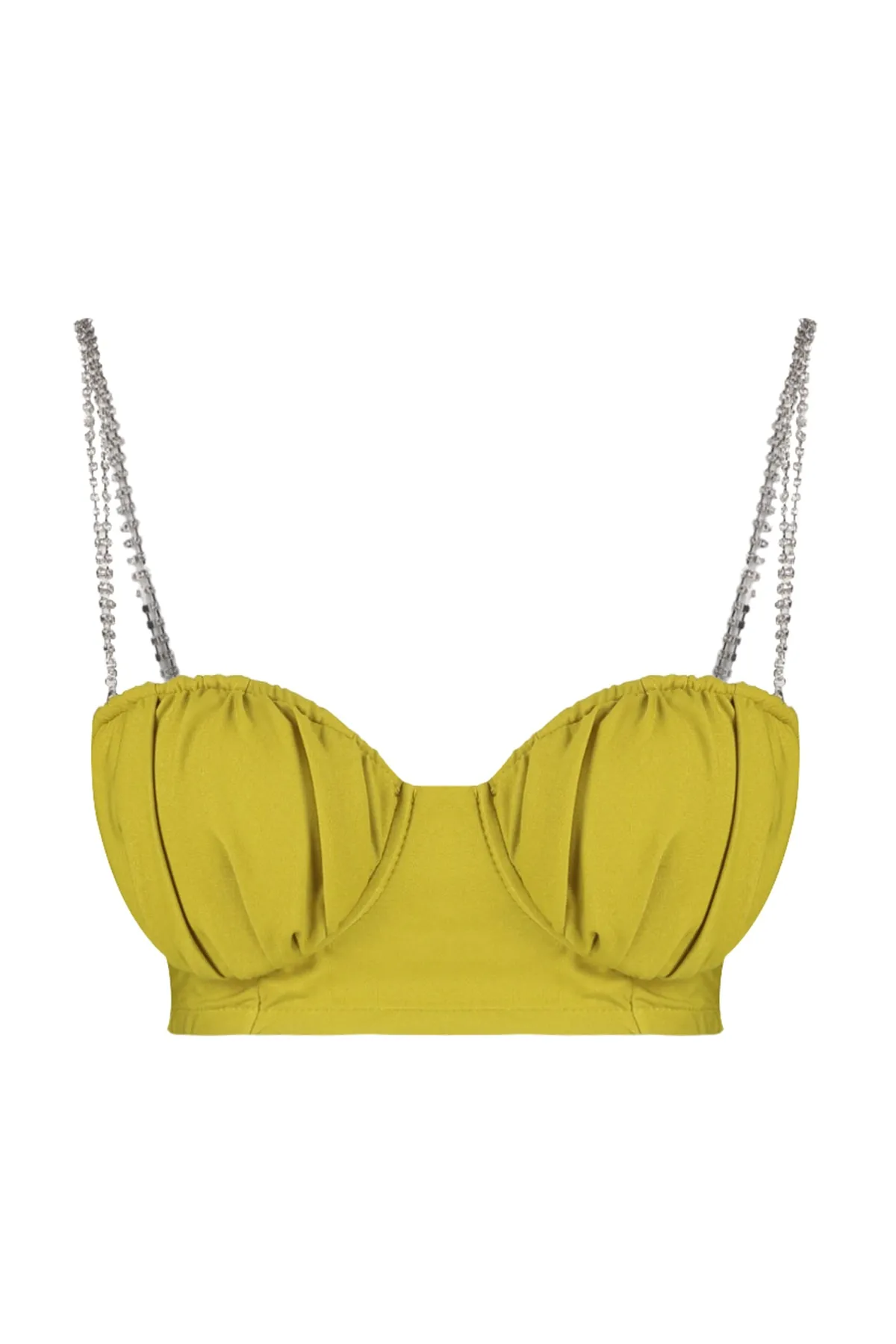 Trendyol Collection  Hellgrünes, bauchfreies, gefüttertes, gewebtes Bustier mit glänzendem Stein TPRSS23BS00047