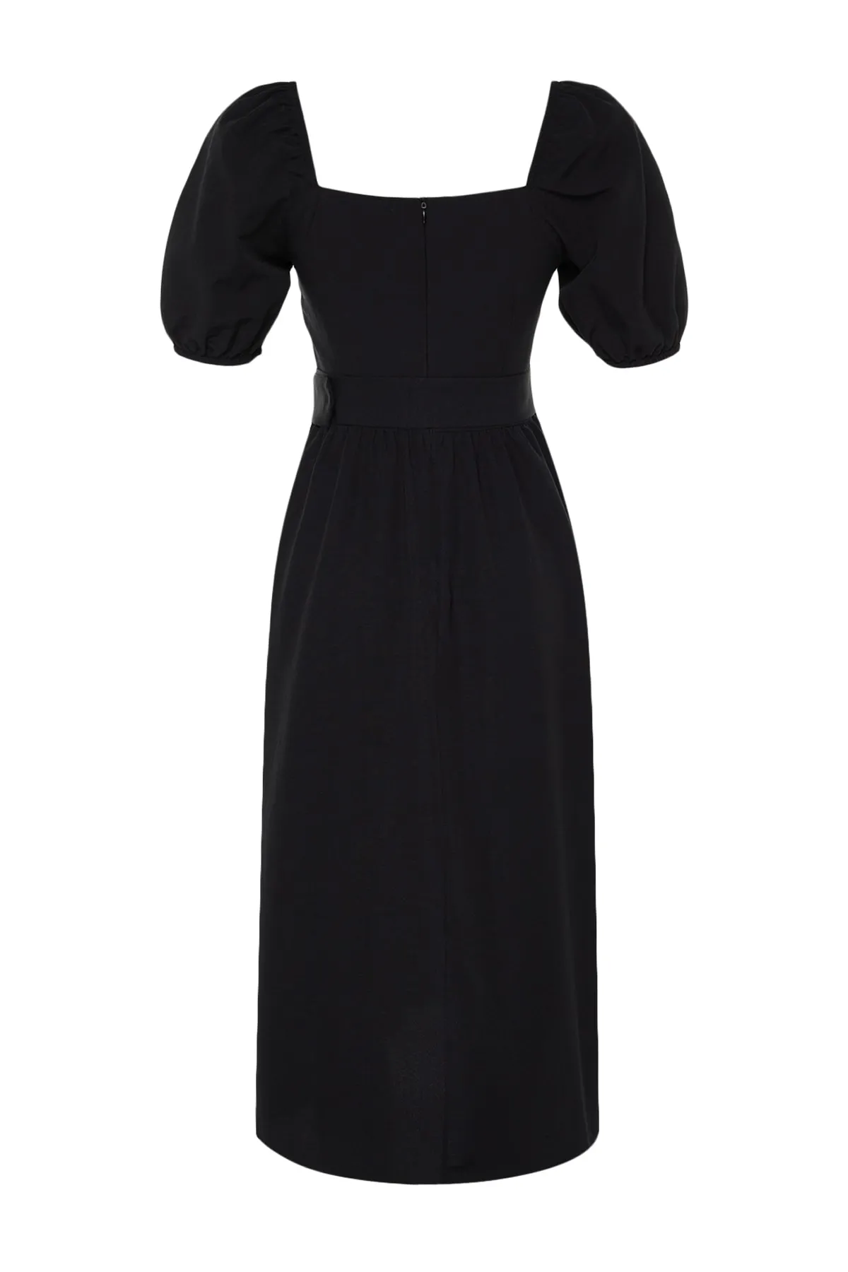 Trendyol Collection  Schwarzes Midi-Webkleid mit Skater-/Gürtelöffnung und quadratischem Kragen TWOSS23EL01123