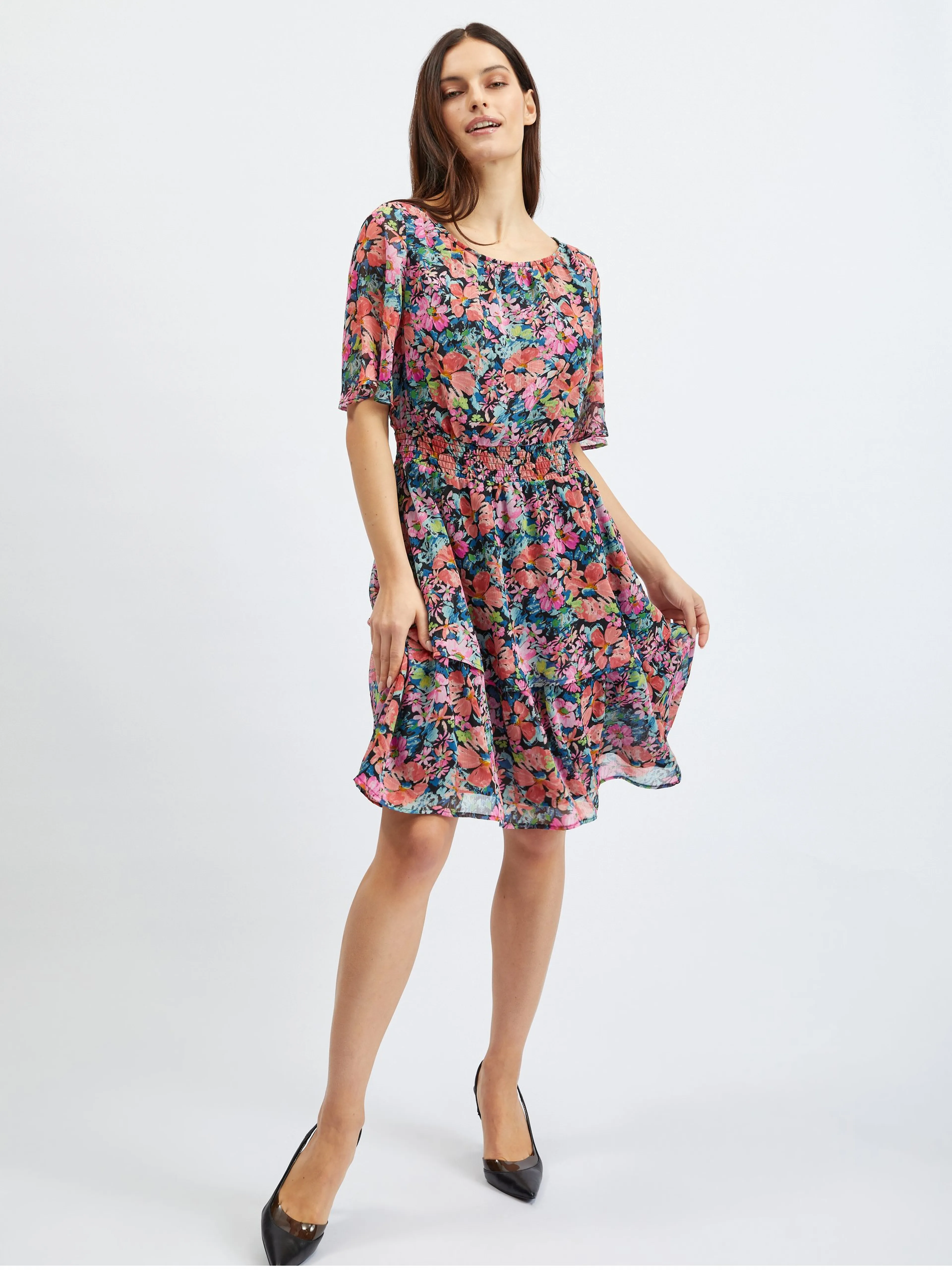 Rotes und schwarzes Damen-Blumenkleid ORSAY