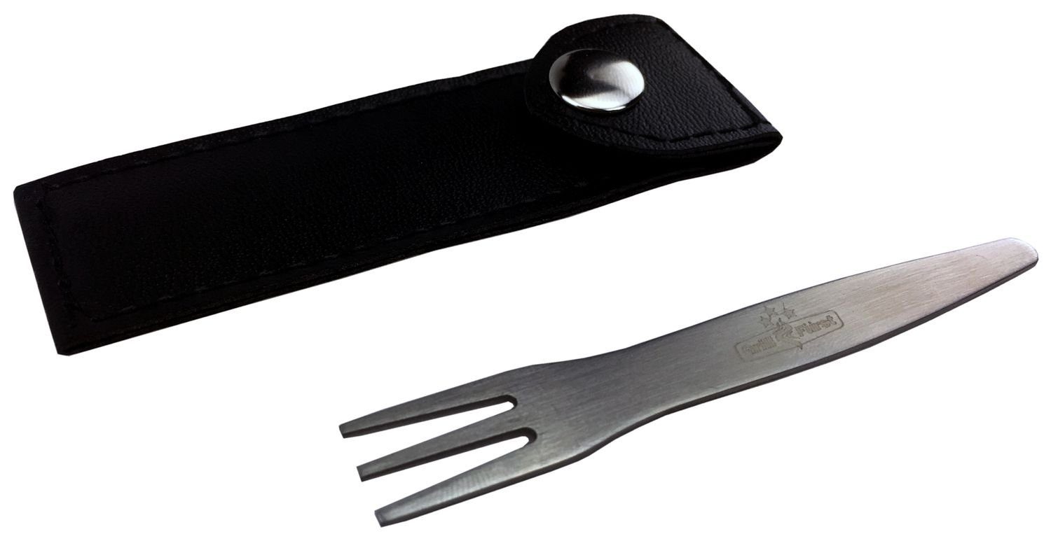 Grillfürst Grillbesteck-Set 10x Grillfürst Deluxe Edelstahl Pommesgabel mit Etui 8,5 cm