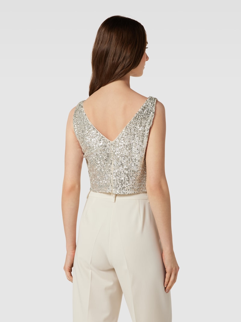 Crop Top mit Paillettenbesatz in silber