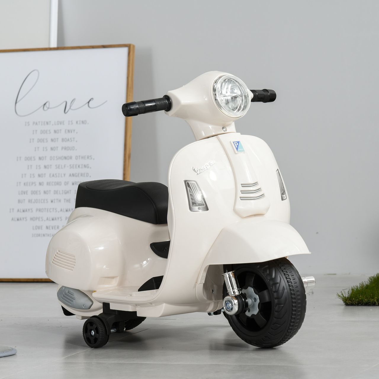 HOMCOM VESPA Elektromotorrad Kindermotorrad Elektrofahrzeuge 3 bis 6 Jahren Weiß