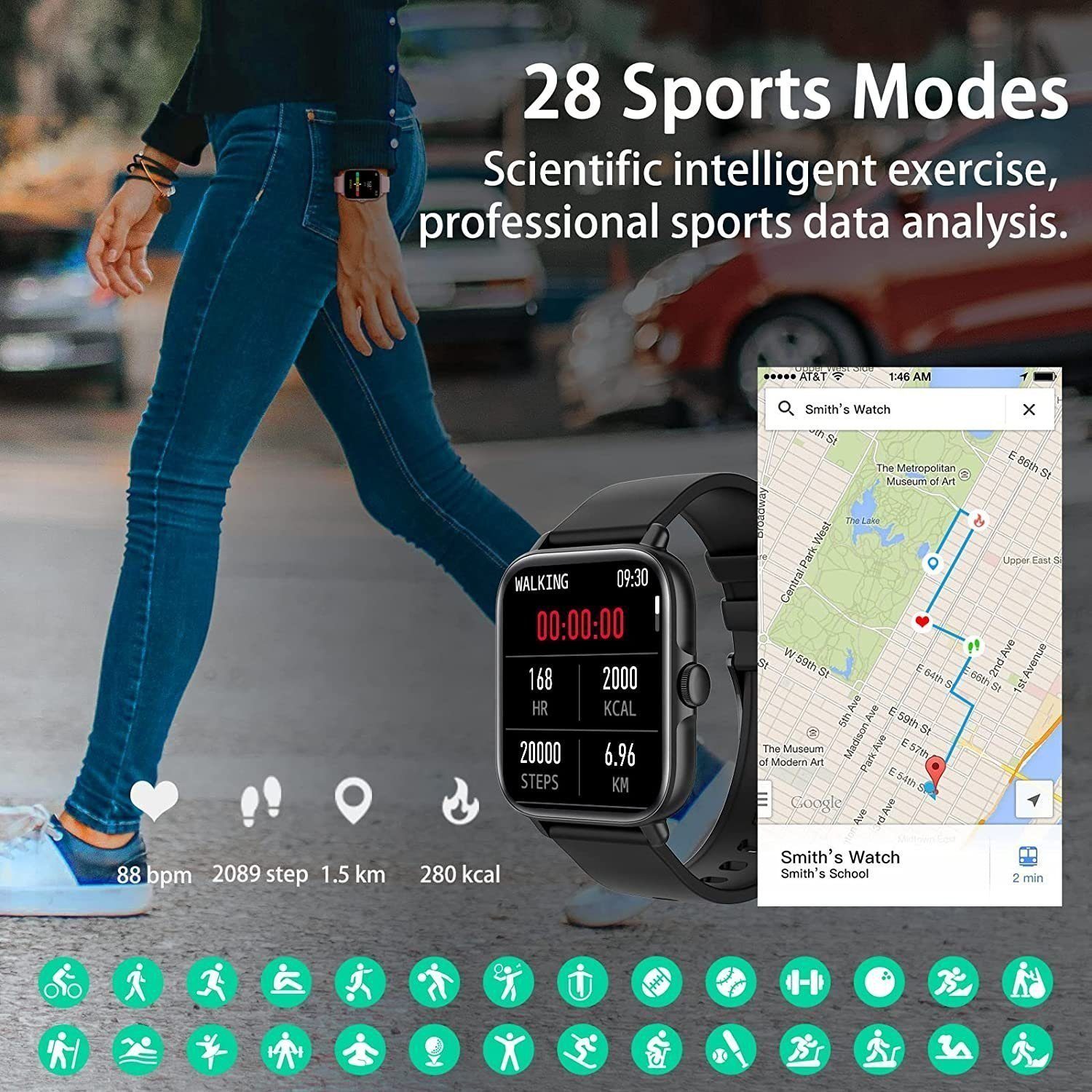 IBETTER Smartwatch, Fitness Tracker Uhr, Damen Herren Smartwatch (Fitnessuhr mit Telefonfunktion 1,69