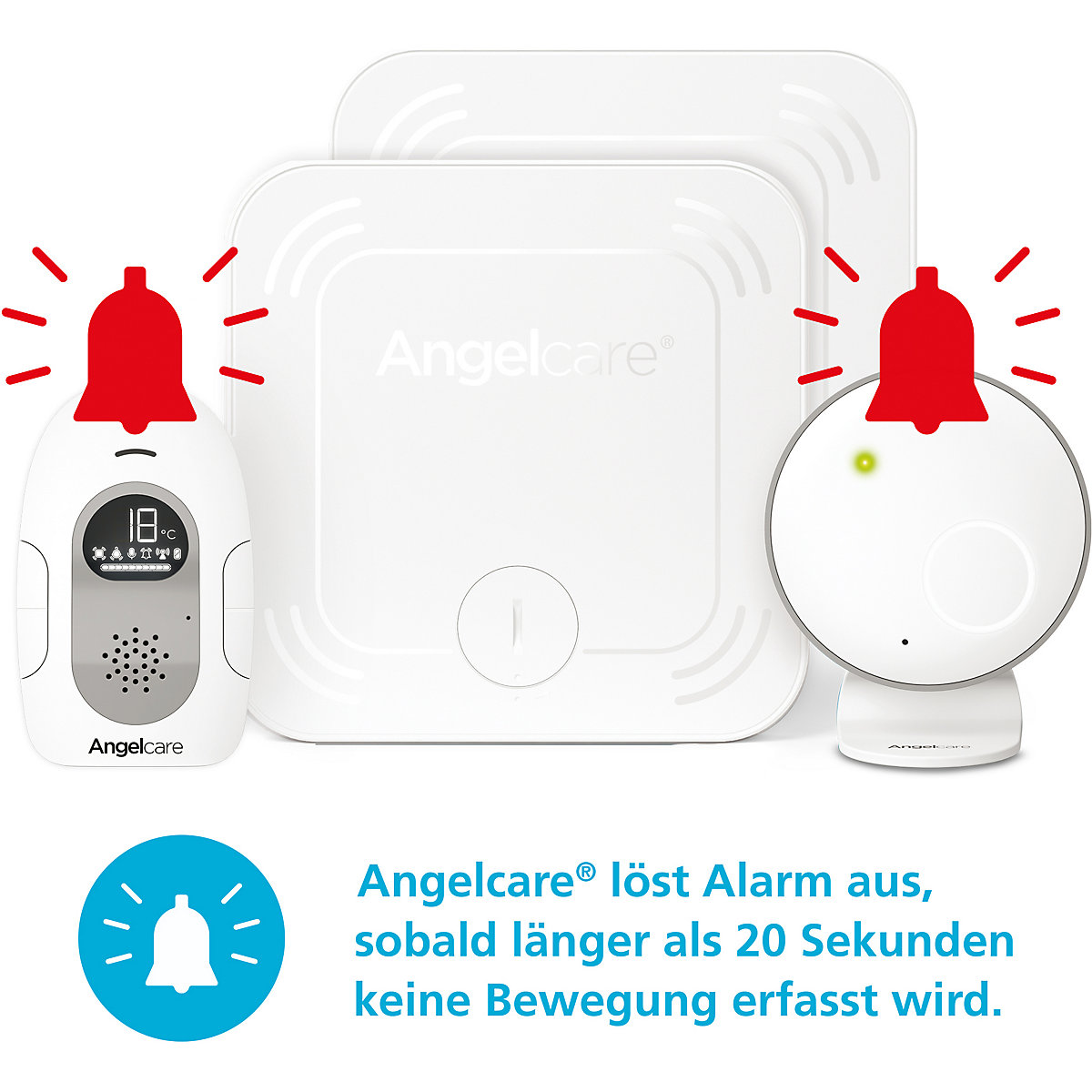 Angelcare® SmartSensor Pro 2: 2-in-1 Baby-Überwachung Audio + Bewegung mit zwei Wireless Sensormatten