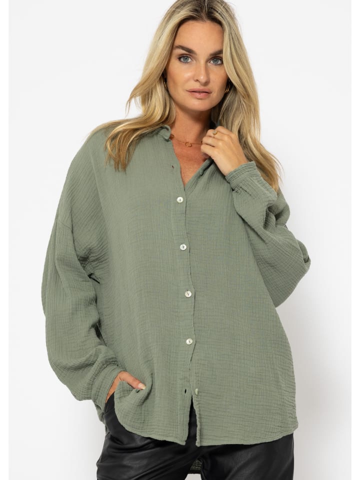 SASSYCLASSY Musselin Bluse im Regular Fit in Khaki günstig kaufen