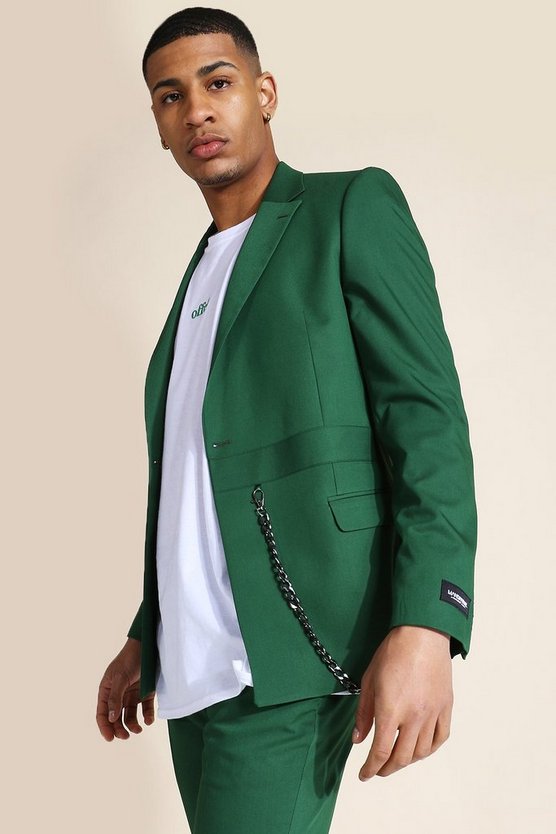 Doppelreihige Skinny Anzugjacke mit Kette