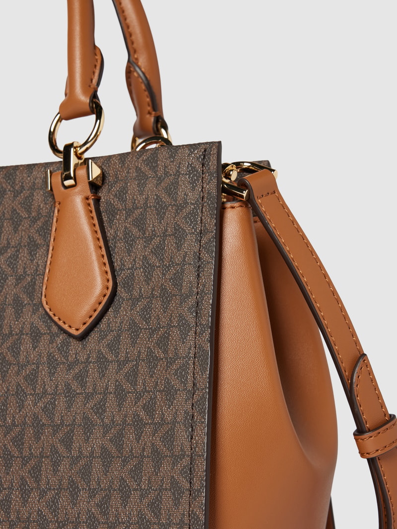 Tote Bag mit Label-Print Modell 'MARILYN' in mittelbraun