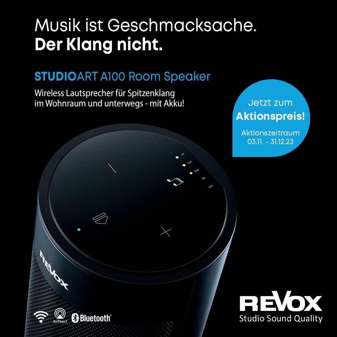Revox STUDIOART A100 Room Speaker Lautsprecher (A2DP Bluetooth, Bluetooth, aptX Bluetooth, AVRCP Bluetooth, WLAN (WiFi), KleerNet, AirPlay, Analog In, 20 W, Room Speaker, WLAN Bluetooth Lautsprecher)