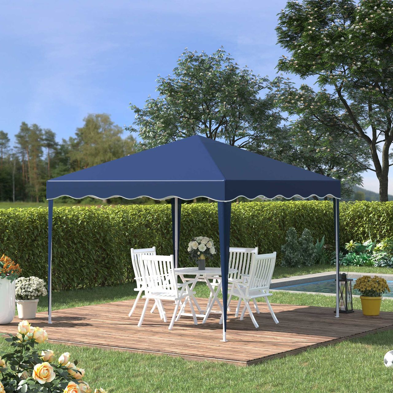Outsunny Faltpavillon Pavillon 3 x 3 m Gartenpavillon faltbar Partyzelt höhenverstellbar Gartenzelt mit Transporttasche UV-Schutz Stahl Oxford Blau