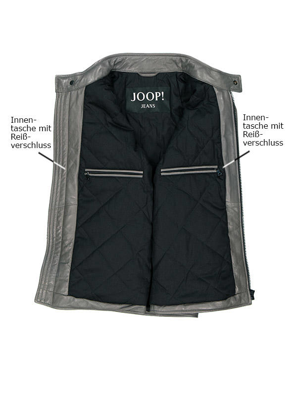 JOOP!, Lederjacke Cleary, Lammnappa wattiert, grau