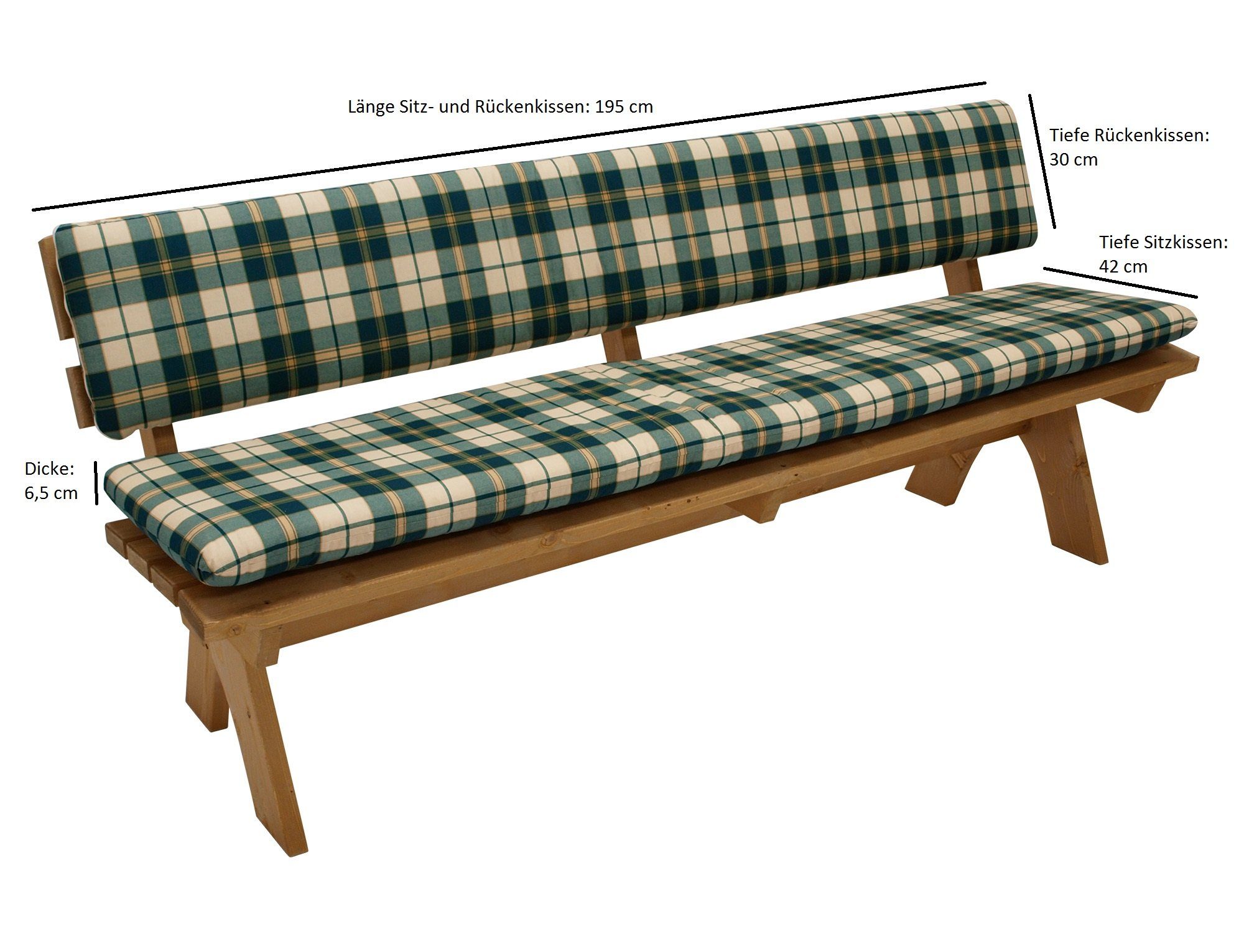 DEGAMO Bankauflage BOSTON, (1 St), 4-sitzer 195cm, grün/beige kariert, 2-teilig mit separater Rückenlehne