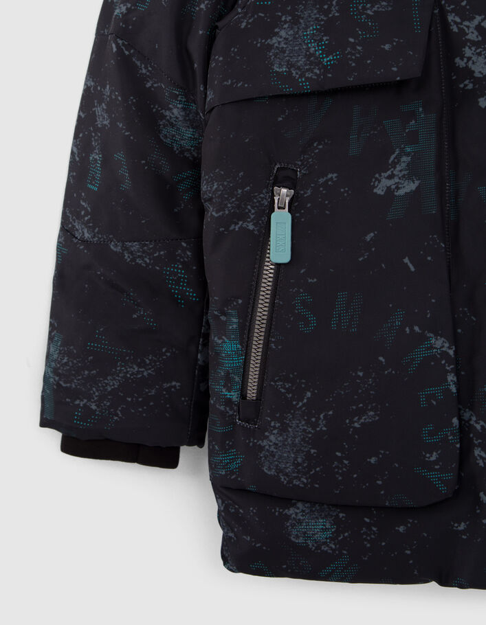 Parka noire à imprimé graphique garçon
