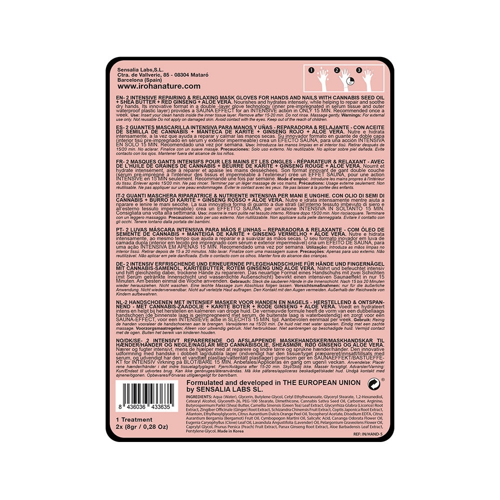iroha Masque gants intensif RÉPARATEUR & RELAXANT - HUILE DE GRAINES  DE CHANVRE Gants
