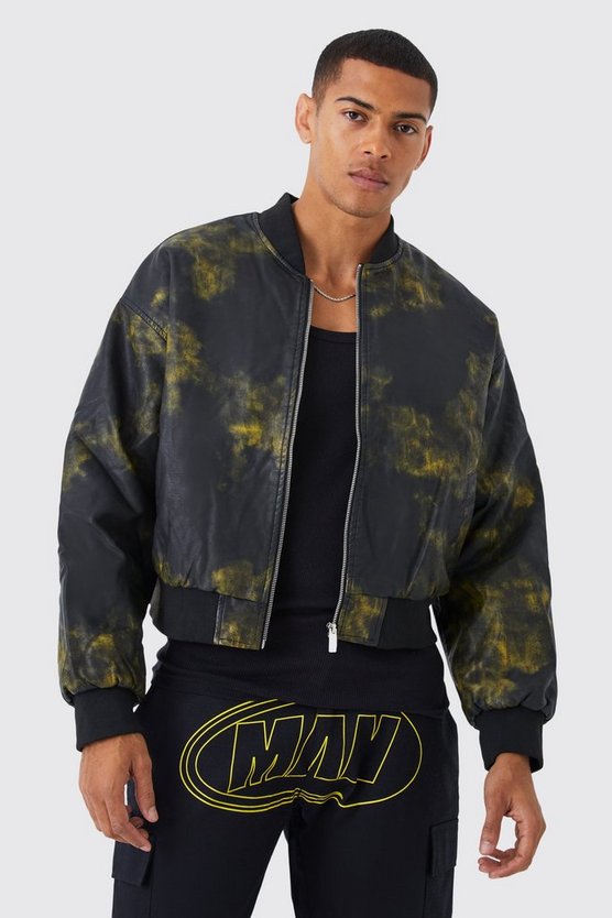 Kastige gepolsterte PU-Bomberjacke