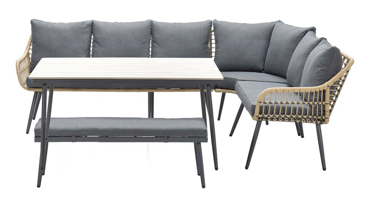 Garden Impressions Gartenlounge-Set Hohe Dining Aluminium Open Wicker Eck-Lounge Margriet 6tlg., wasserabweisende Kissen