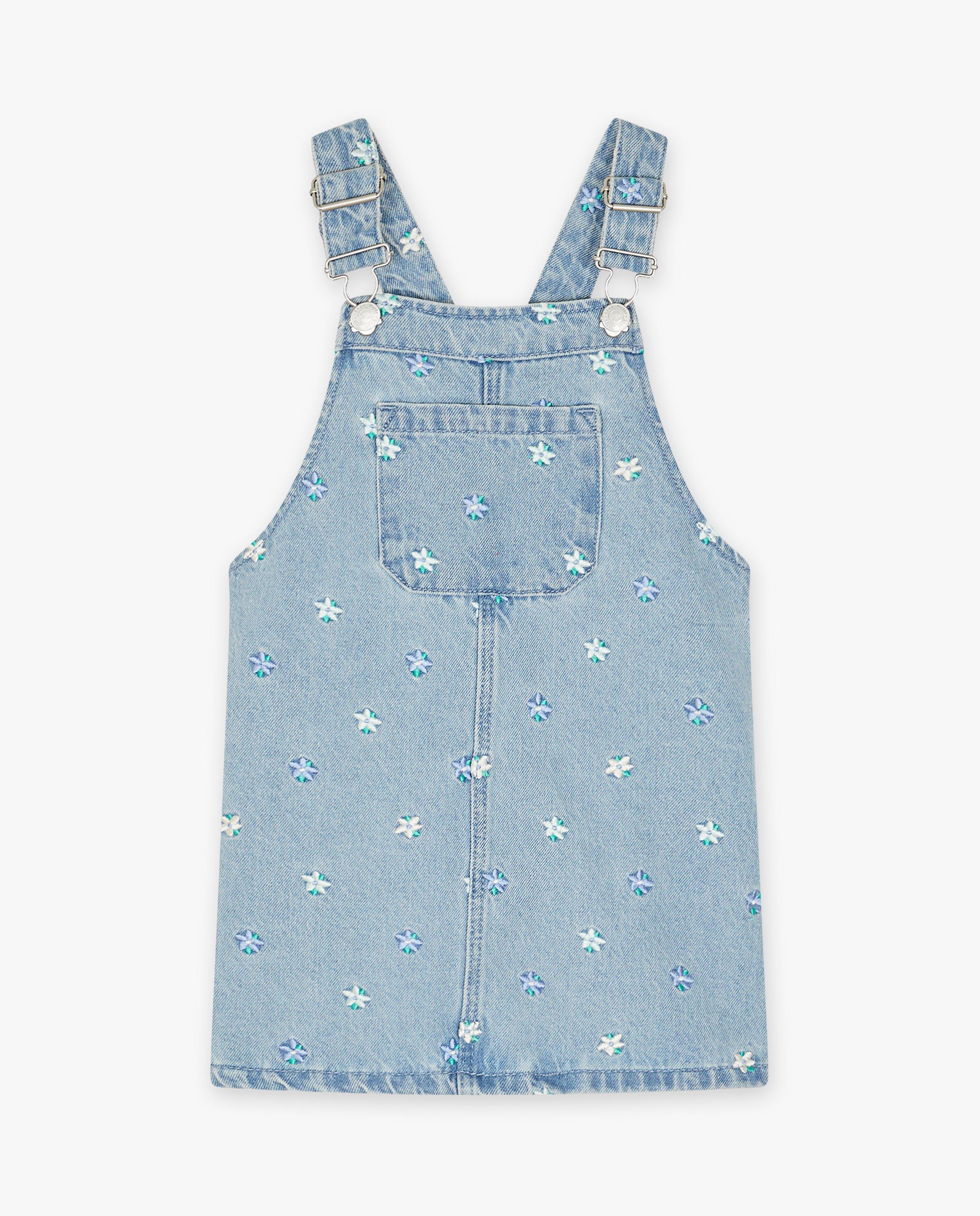 Milla Star Dungaree ruha hímzett virágokkal, kék