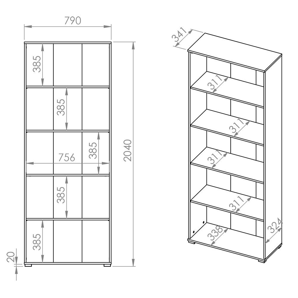Lomadox Stauraumschrank BIARRITZ-131 mit 5 offenen Fächern, 79cm breit, grau