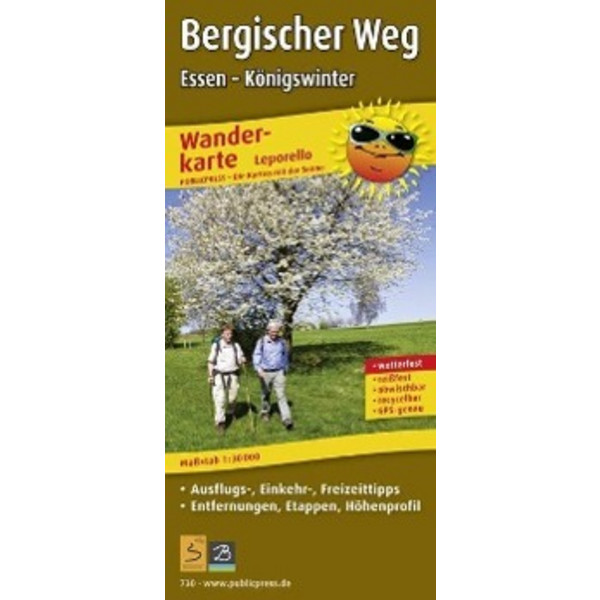 Wanderkarte Bergischer Weg, Essen - Königswinter 1 : 30 000 - Wanderkarte