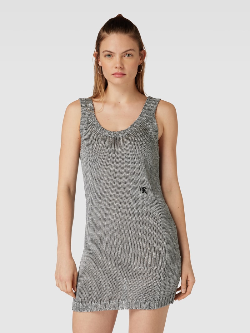 Strickkleid mit Logo-Stitching in silber