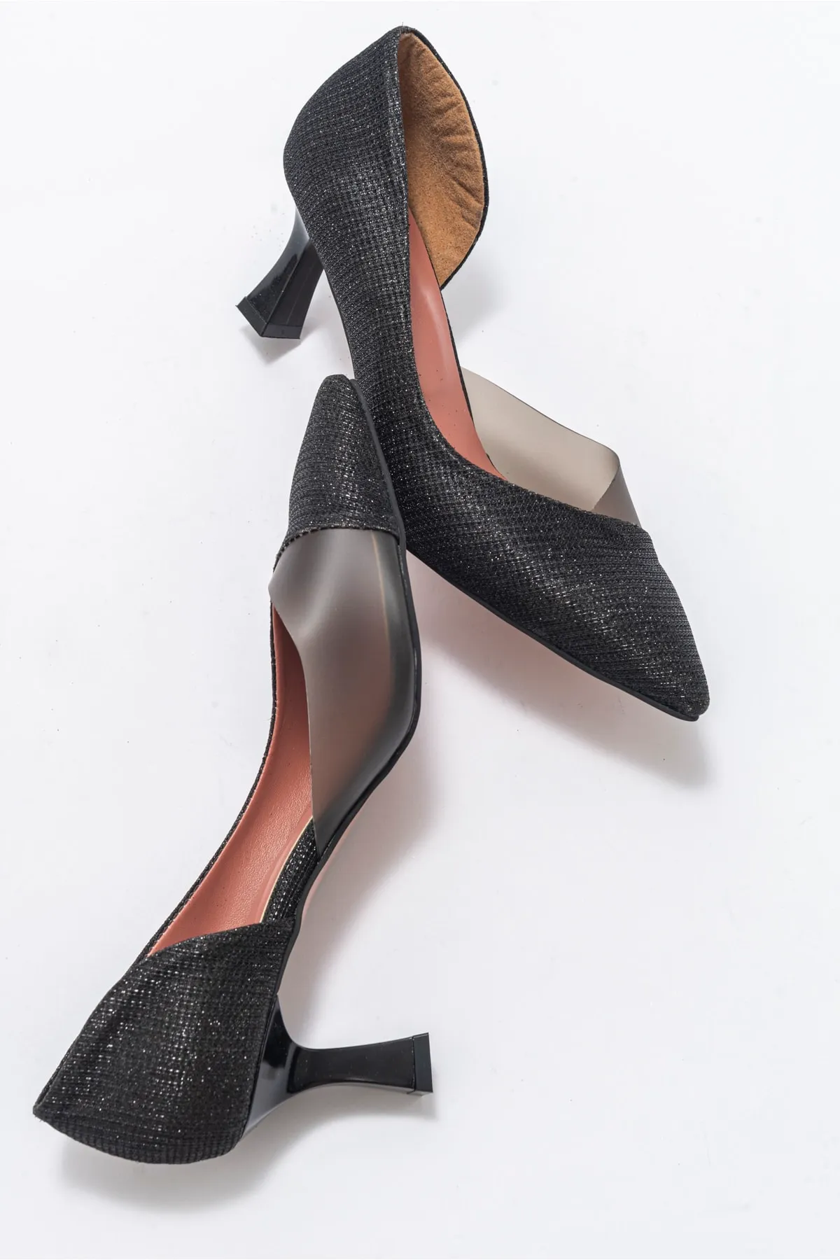 LuviShoes  353 Damenschuhe mit schwarzem, silbernem Absatz