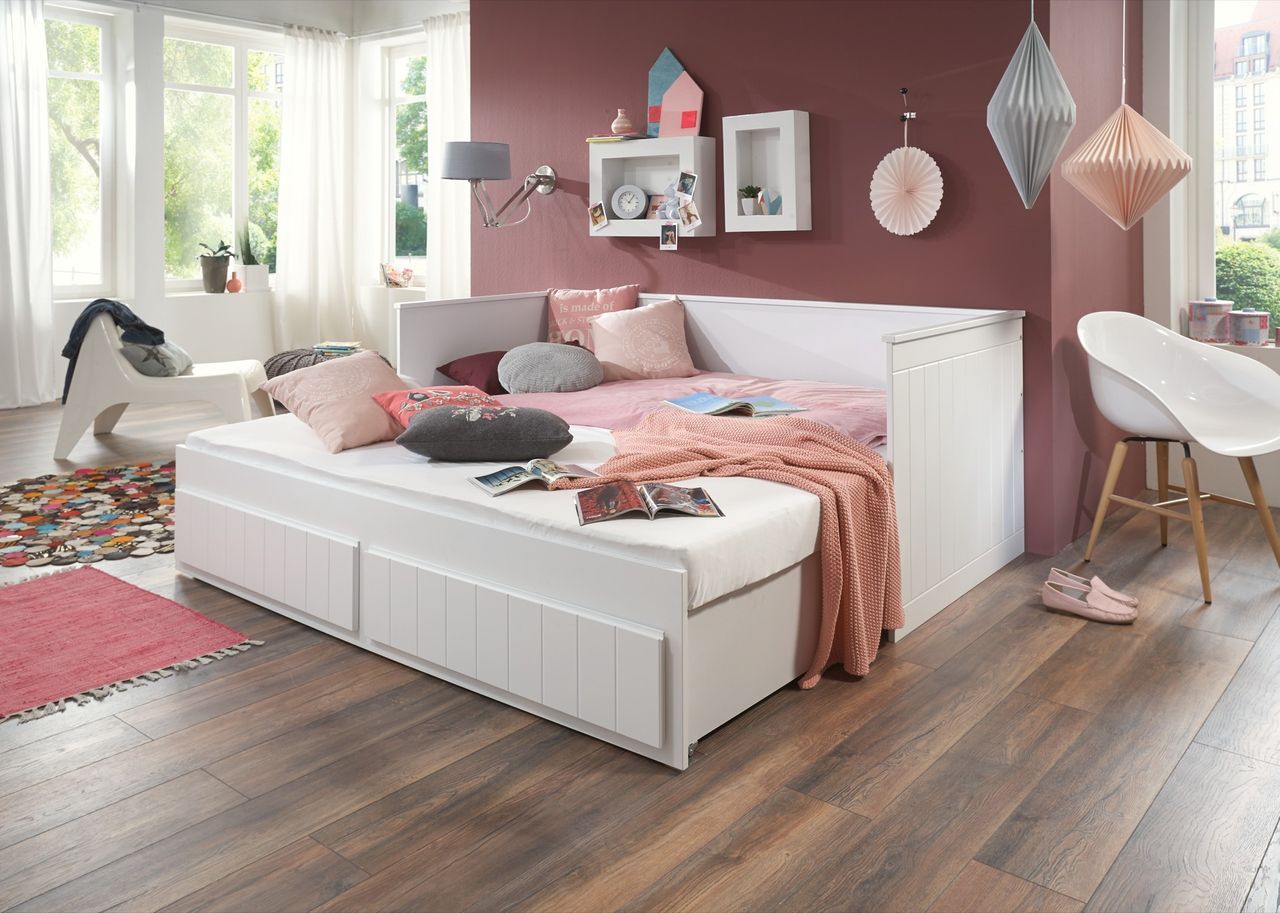 Relita Funktionsbett Timmi 90/180 x 200 cm Liegefläche u. 2 Schubladen Ausf. Weiß