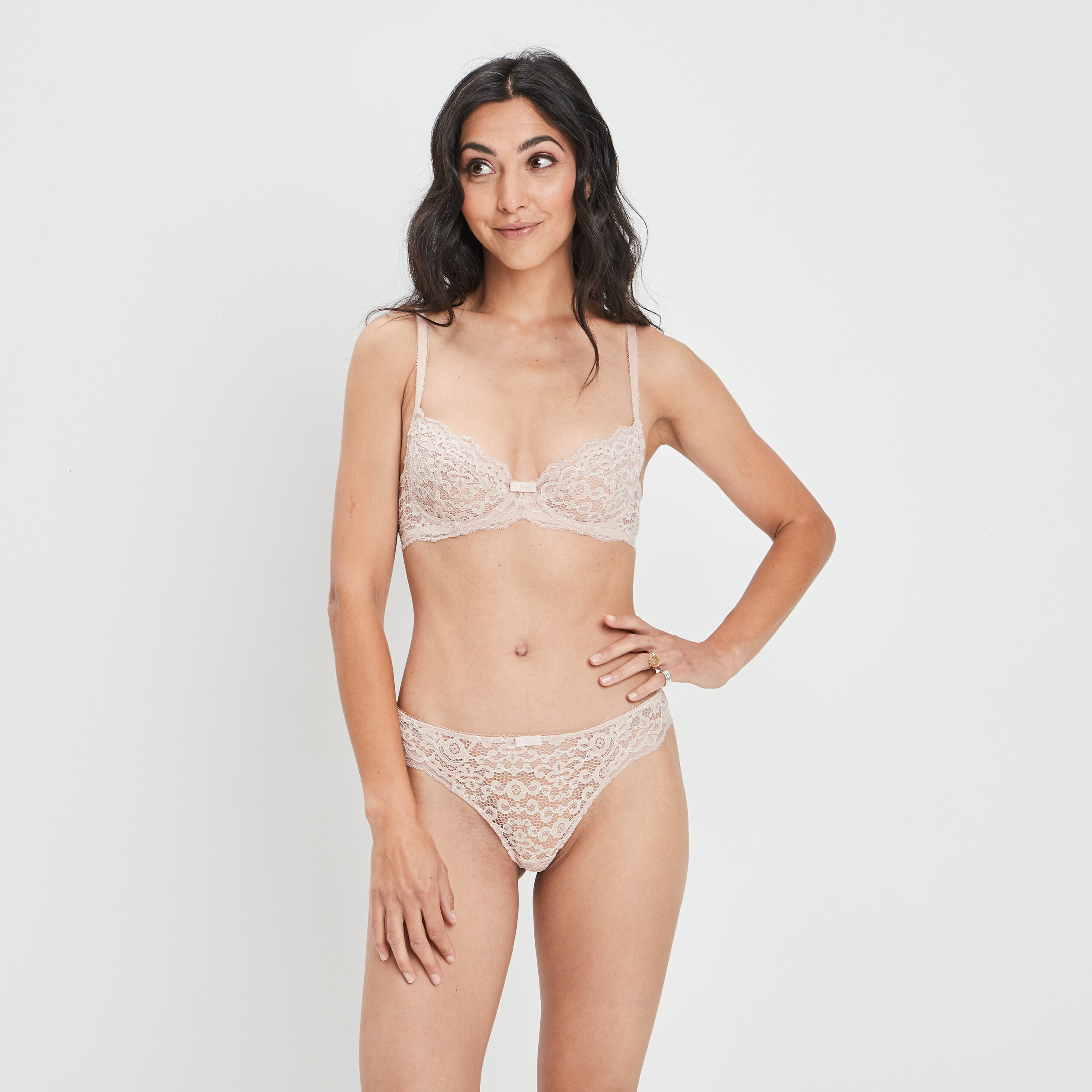 Tanga en dentelle rose clair femme | La Halle