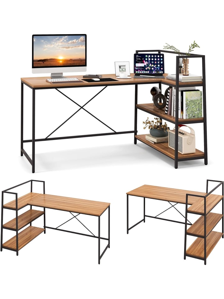 COSTWAY Schreibtisch mit Regalen in Braun günstig kaufen onesize