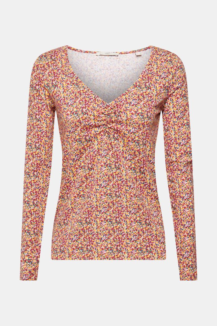 Gemustertes Longsleeve mit gekräuselter Front